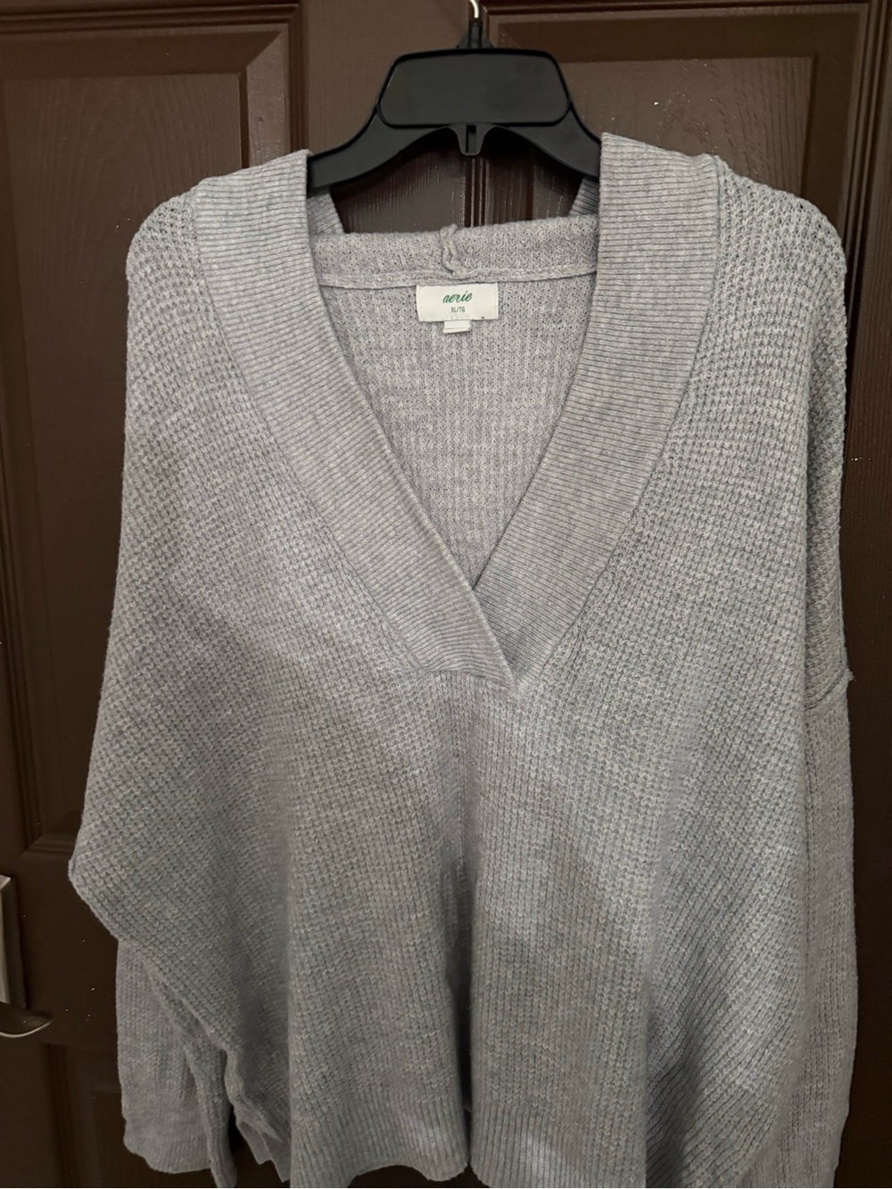 aerie Heather Gray V-Neck Knit Sweater